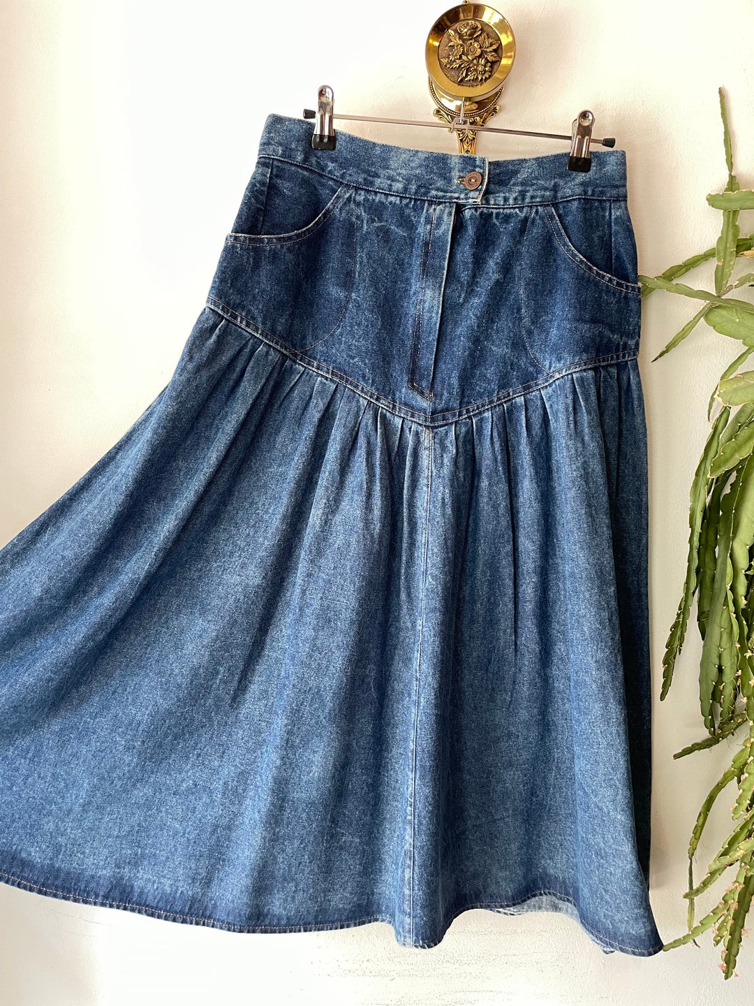 1990s Vintage Denim Midi Skirt