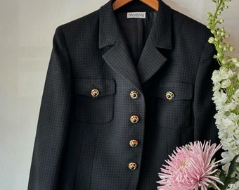 Vintage 1980s Black Button statement blazer