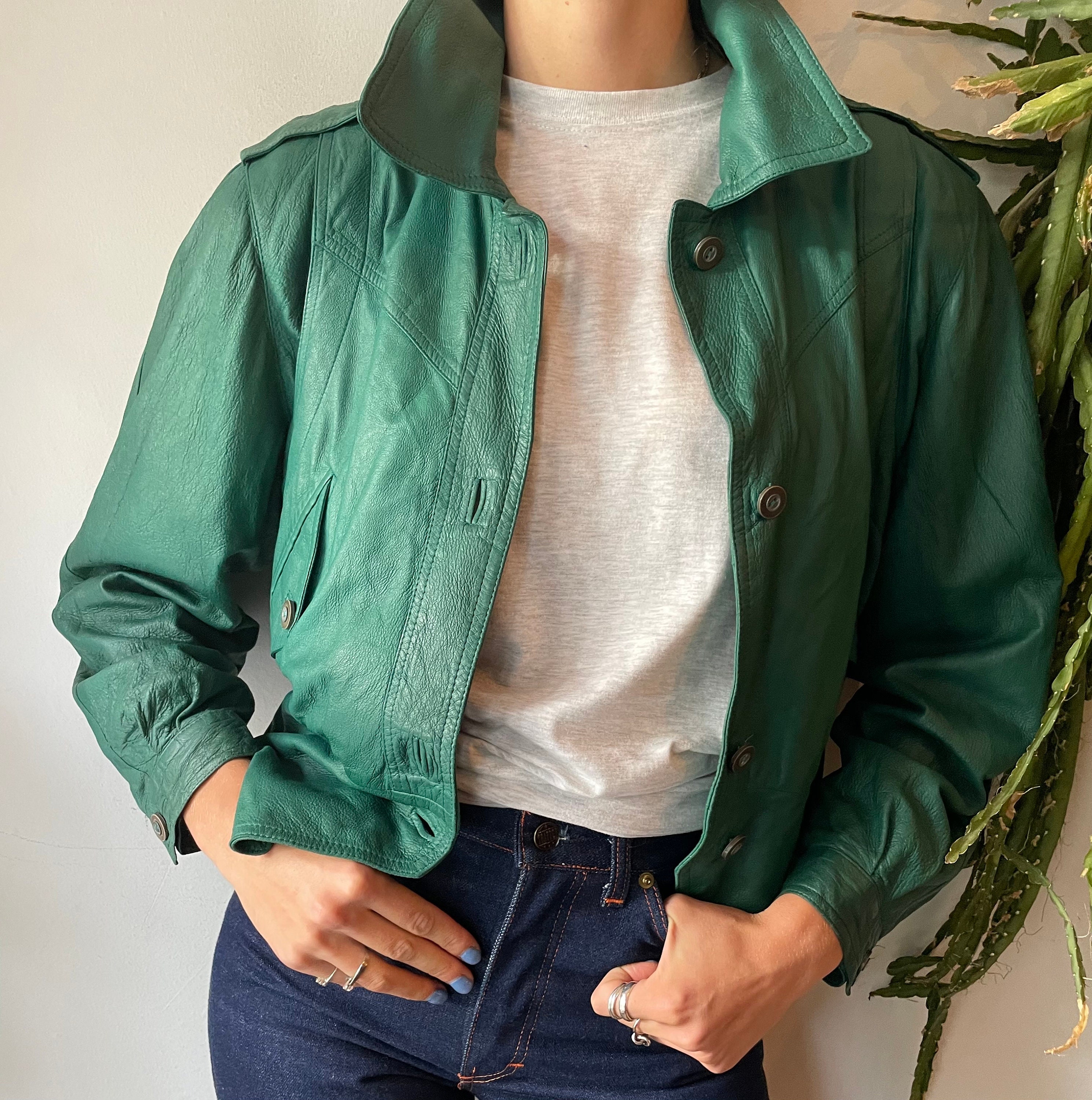Vintage 80s Green Leather Leonardo Jacket - Etsy Vintage 80s Green Leather Leonardo Jacket - Etsy