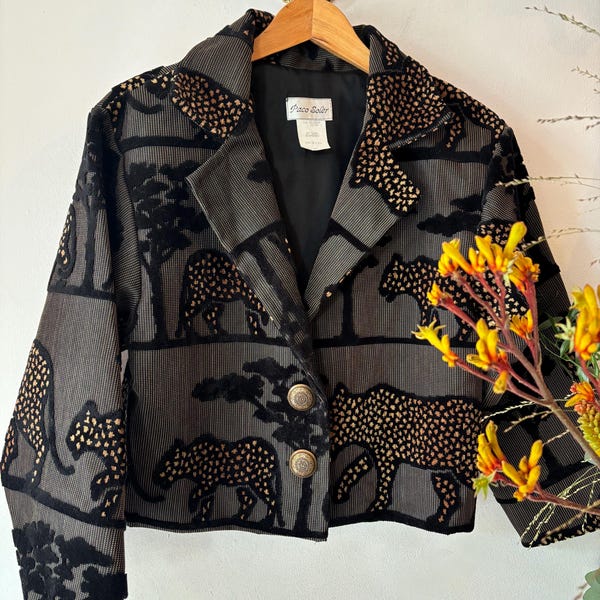Vintage 80s Jungle Leopard embroidered blazer