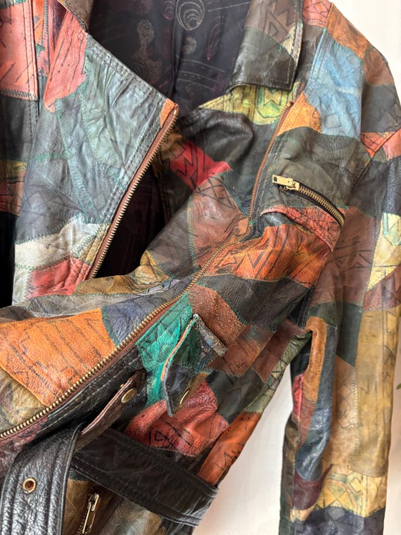 Vintage 80s Multi Color Patchwork Leather Jacket - Etsy UK