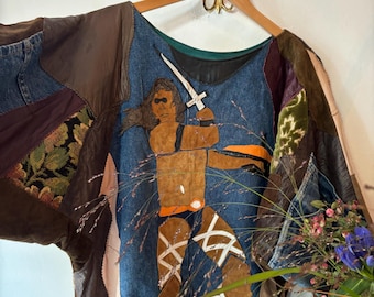 Vintage 80s patchwork leather Denim Hero Top