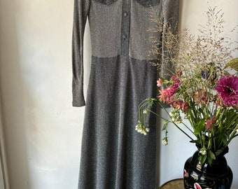 robe maxi pailletée argentée vintage des années 70