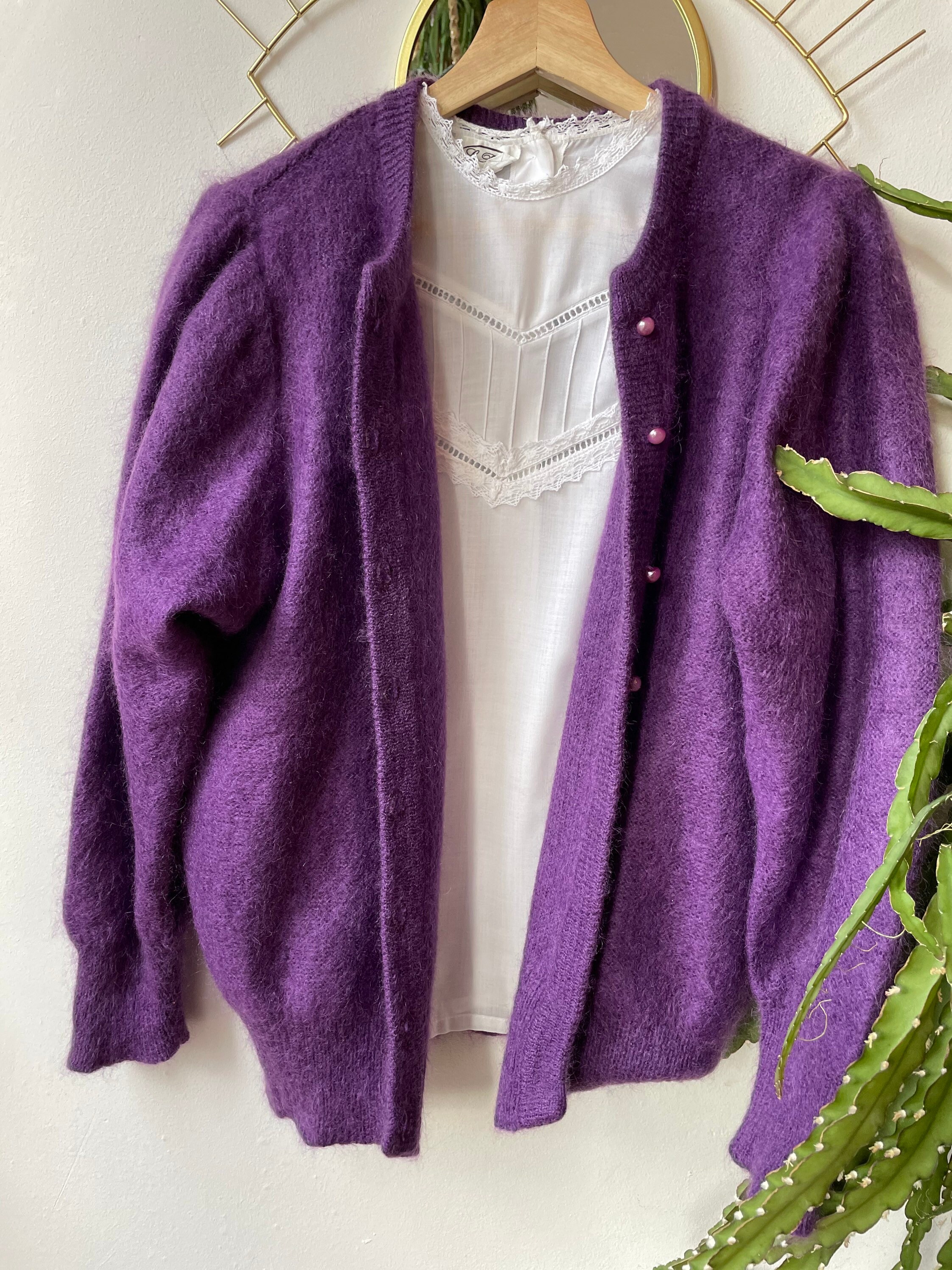 Purple mohair basic cardigan | Etsy