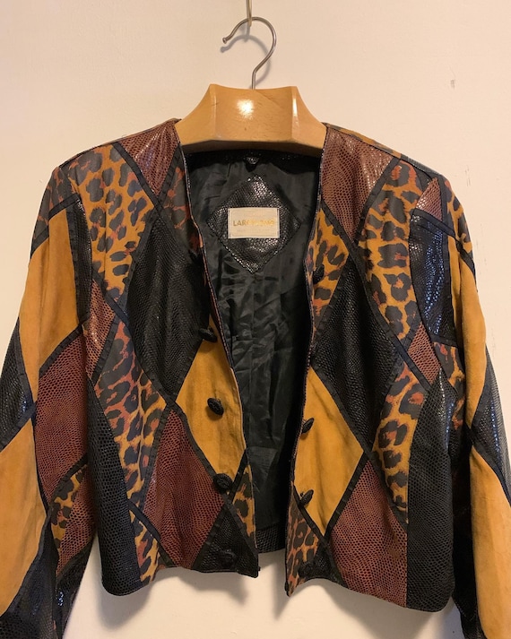 Vintage Leather patchwork leopard jacket