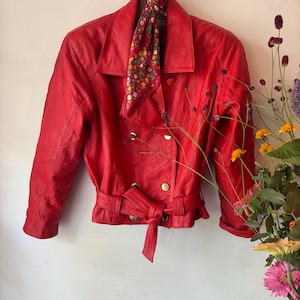 Vintage 1980s Red leather quilted Jacket