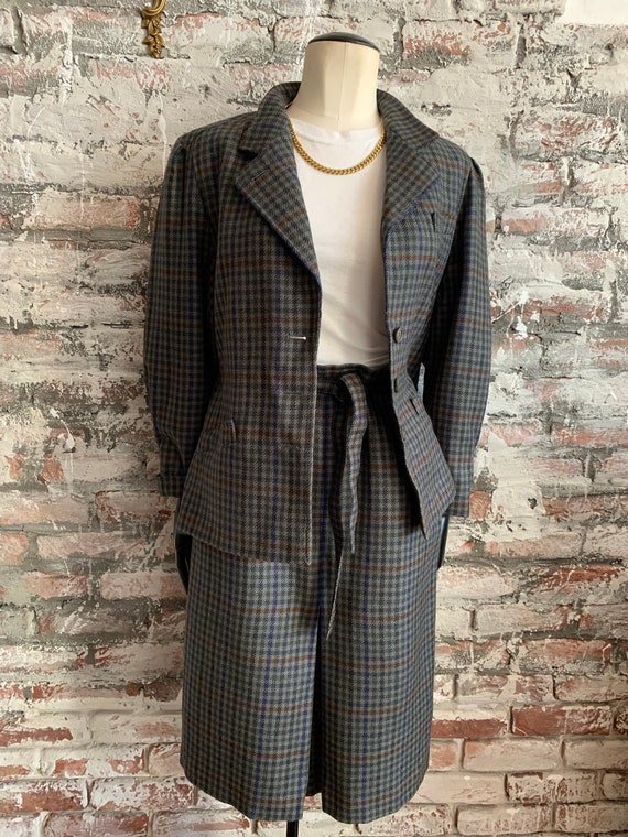 Vintage wool plaid two pieces set