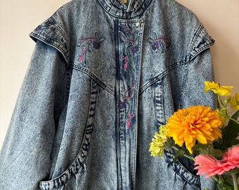 Vintage 80er Jahre bestickte Jeansjacke