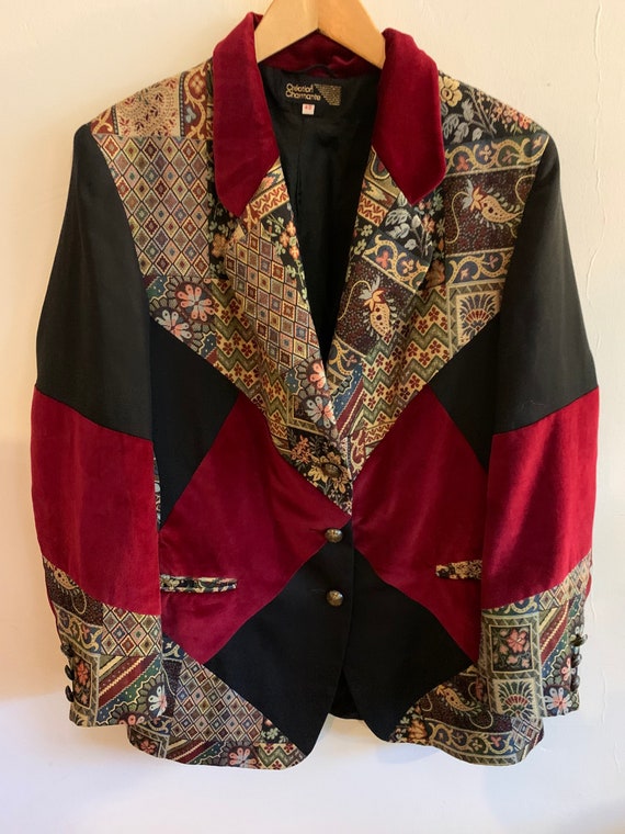 Vintage velvet patchwork blazer