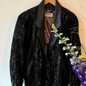 Vintage 80s black leather suede statement jacket