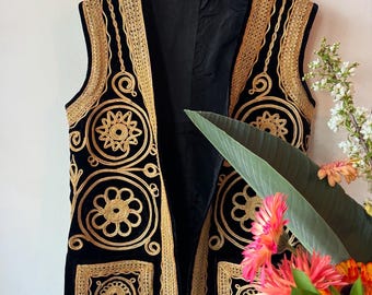 Vintage 70s Velvet Embroidered Waistcoat