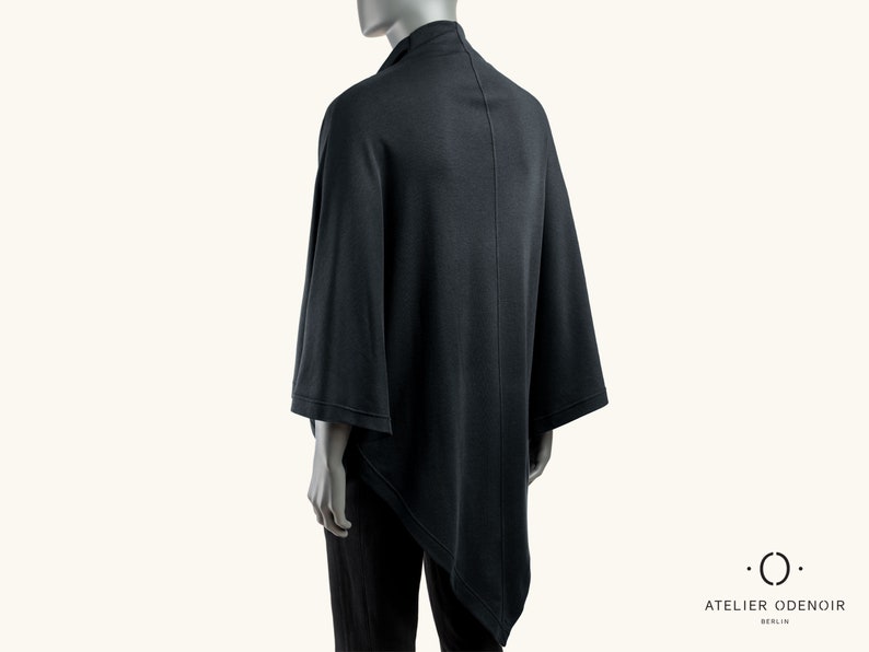 Unisex Black Poncho Black Cape Gender Neutral Poncho Handmade in Berlin Gender fluid clothing. zdjęcie 8