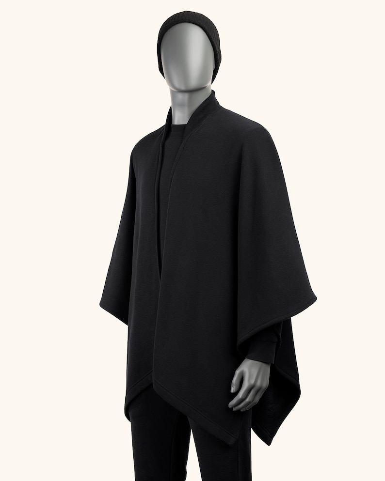 Cape noire, Manteau d'hiver, Pardessus noir, Manteau noir, Poncho noir Manteau cape image 2