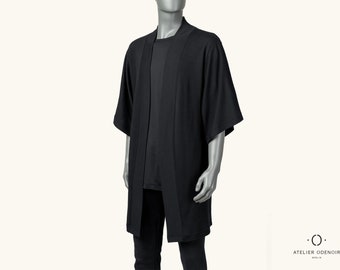 Kimono noir II - Taille jusqu'à 2XL/3XL - Veste Haori noire - Cardigan kimono - Robe de chambre kimono