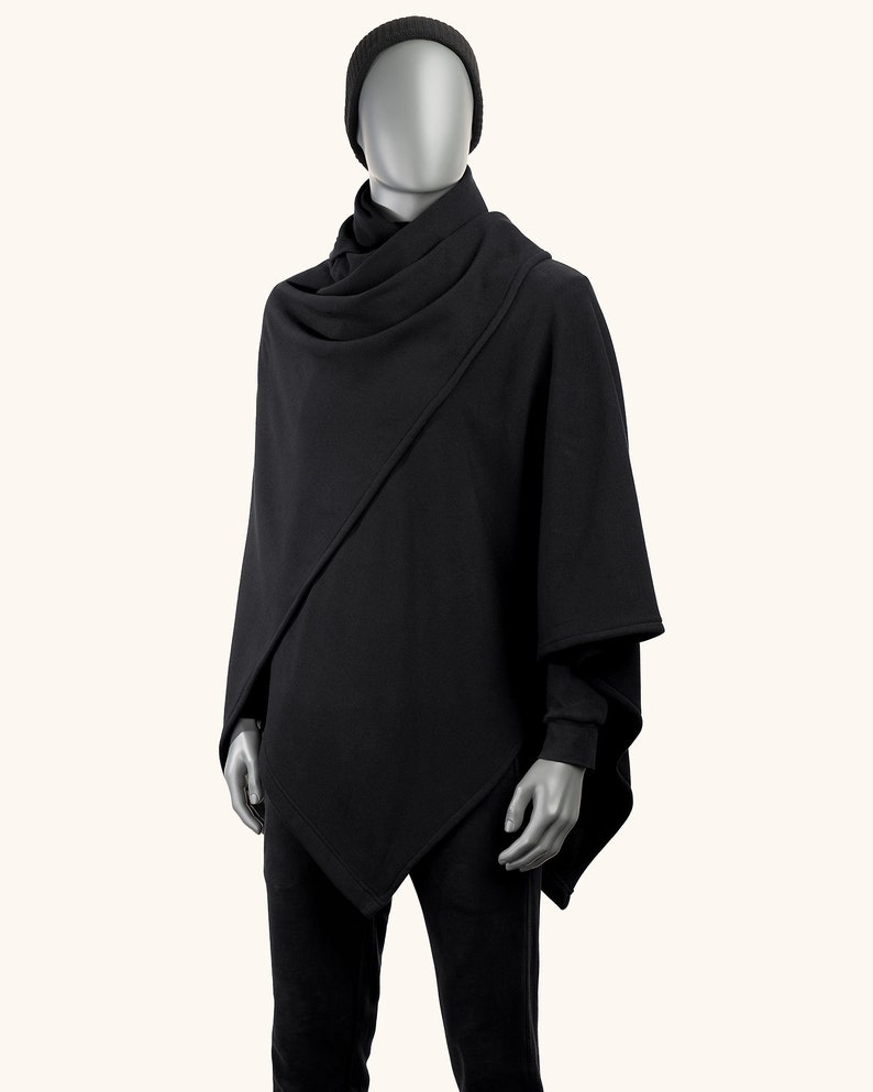 Cape noire, Manteau d'hiver, Pardessus noir, Manteau noir, Poncho noir Manteau cape image 5