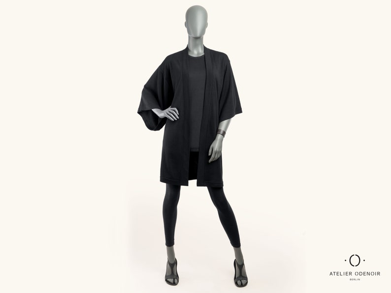 Kimono Negro Unisex Tallas hasta 2XL/3XL Black Kimono Unisex Kimono Cardigan Kimono Robe Handmade in Berlin imagen 5