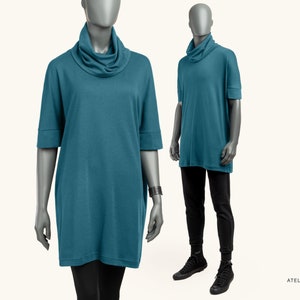 Blue Turtleneck tunic. Gender fluid Clothing handmade in Berlin. (tunic34blue)