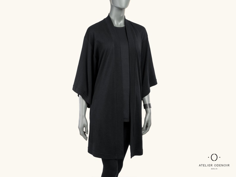 Black Kimono II Size up to 2XL/3XL Black Haori Jacket Kimono Cardigan Kimono Robe image 2