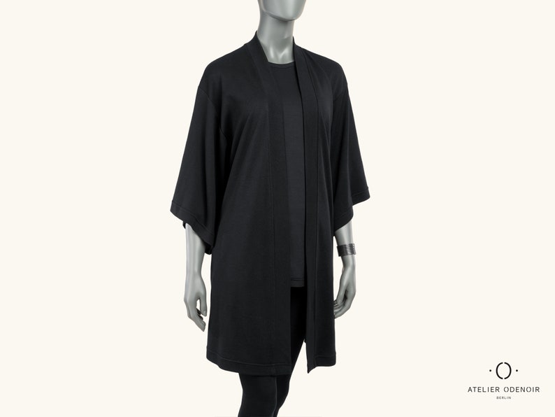 Kimono noir II Taille jusqu'à 2XL/3XL Veste Haori noire Cardigan kimono Robe de chambre kimono image 2