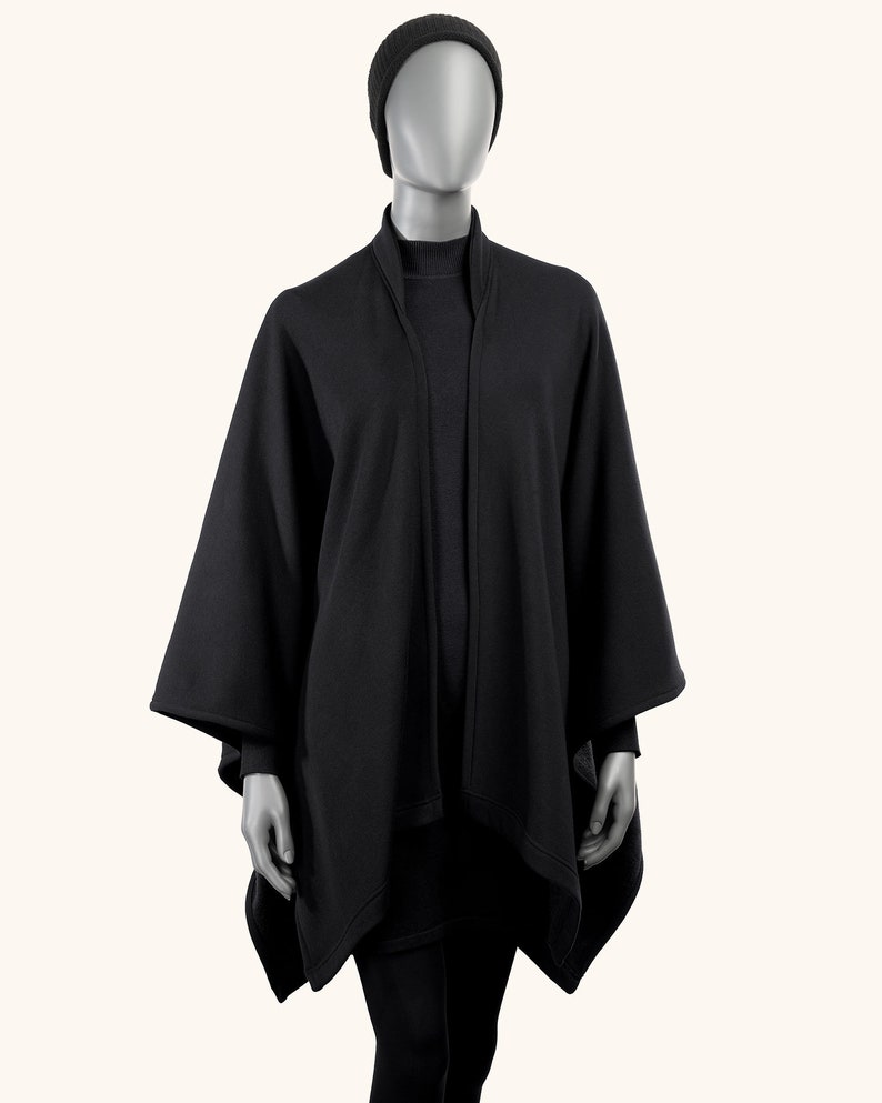 Cape noire, Manteau d'hiver, Pardessus noir, Manteau noir, Poncho noir Manteau cape image 3