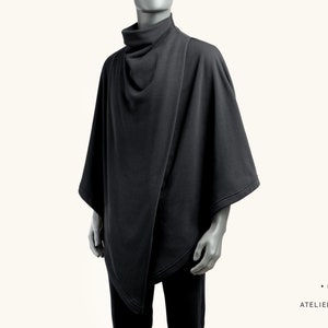 Unisex Black Poncho - Black Cape - Gender Neutral Poncho - Handmade in Berlin - Gender fluid clothing.