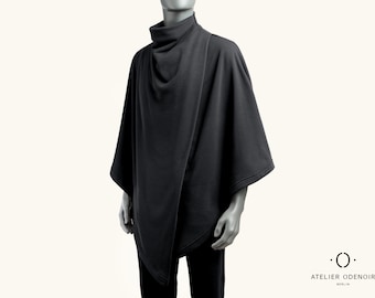 Unisex Poncho Drap Negro - Gender Neutral - Handmade in Berlin