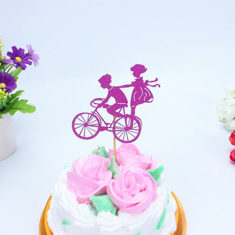 1pcs Bicycle Cake Topper Silver Gold Blue Red Rose Etsy