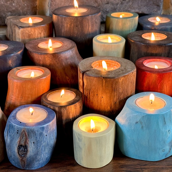 Wooden Tea Light Candle Holder made from our fallen branches