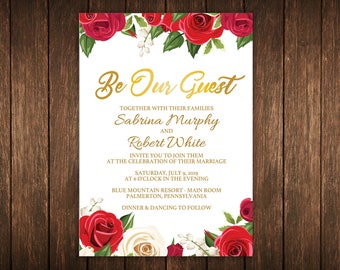 Rose Wedding DIY Printable Invitation - Instant Download - Editable