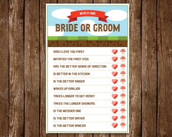 Video Game Style Bridal Shower Game - DIY Printable - Instant Download