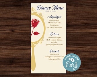 Princess Printable Menu - Instant Download