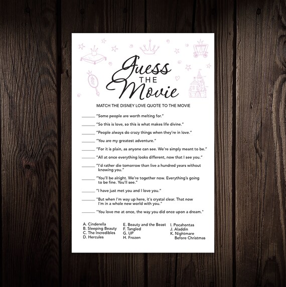 Princess Guess The Disney Quote Bridal Shower Game Diy Etsy Princess Guess The Disney Quote Bridal Shower Game Diy Etsy