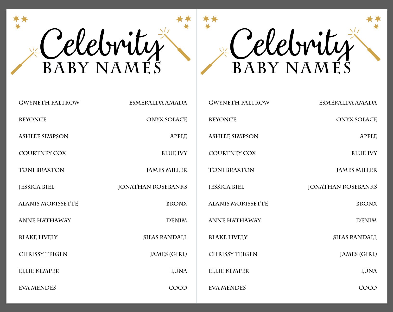 Magical Baby Shower Game Celebrity Baby Names DIY Etsy