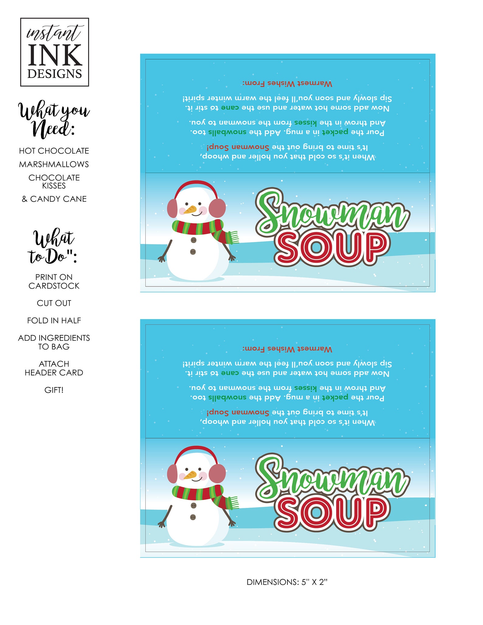 Snowman Soup DIY Holiday Gift Printable Instant Download - Etsy
