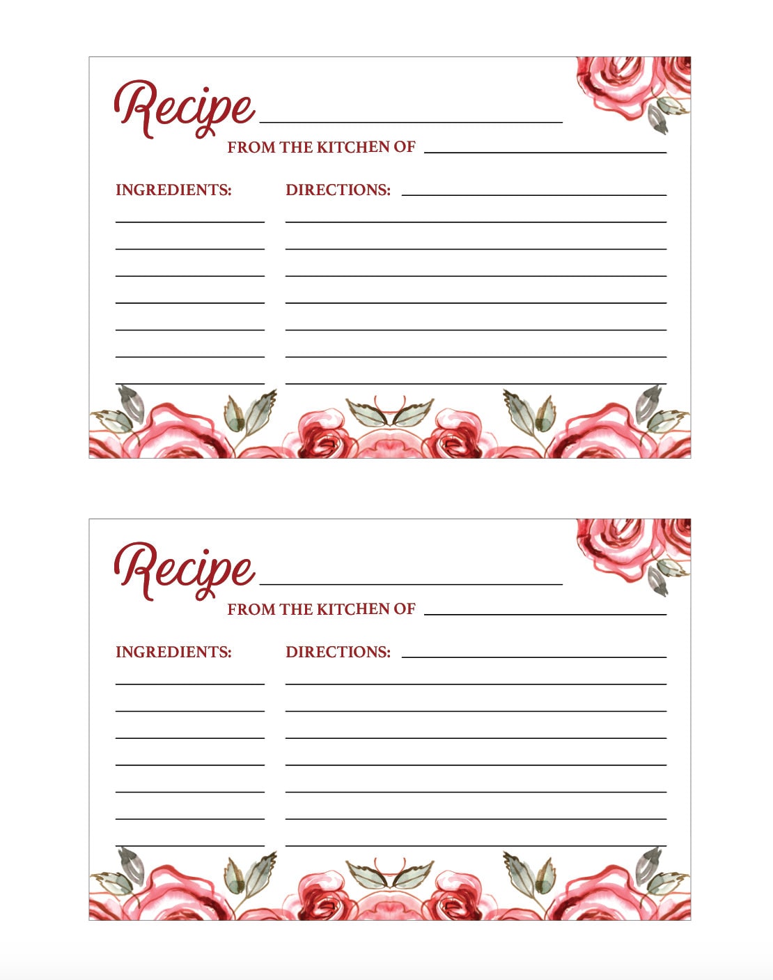 Recipe Card Bridal Shower DIY Printable Instant Download | Etsy
