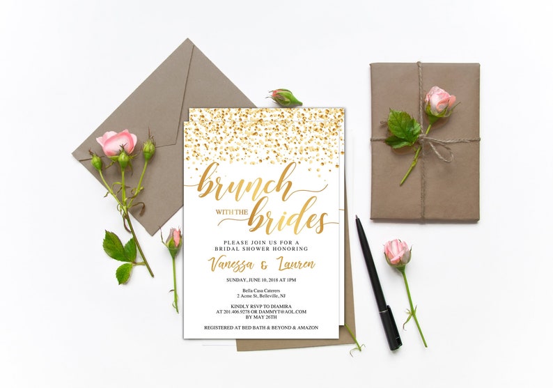 2 Brides Glitter Bridal Shower Invitation DIY Printable Etsy