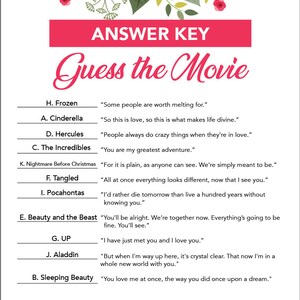 Movie Quote Game Bridal Shower DIY Printable Instant Download - Etsy