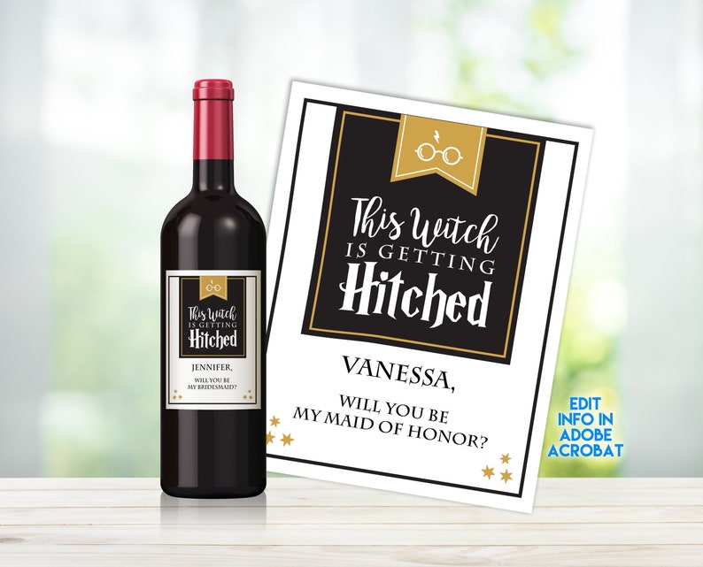 Magical Bridesmaid DIY Printable Wine labels Instant Download image 1