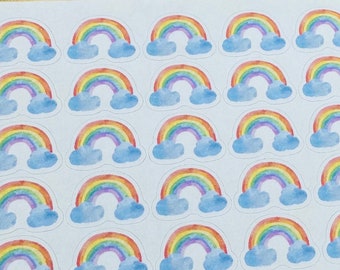 Planner Sticker Mini 1cm, 30 pcs Rainbow Clouds Cute Doodle