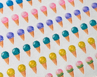 Ice Cream Planner Stickers, Summer Gelato Doodle (72 pcs)