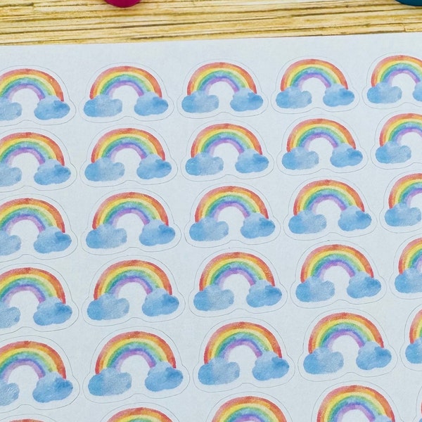 Planner Sticker Mini 1cm, 30 pcs Rainbow Clouds Cute Doodle