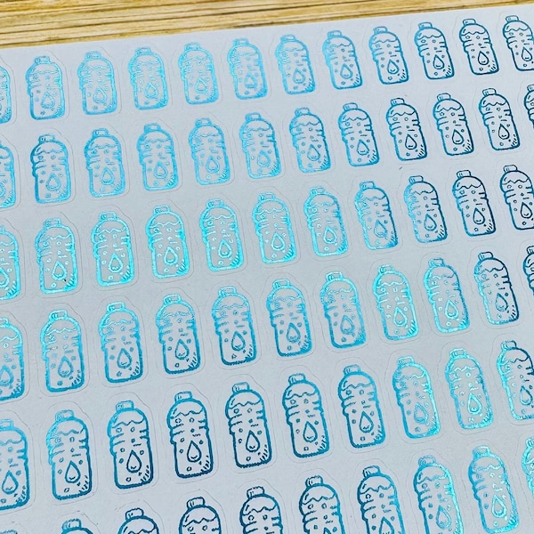 Mini Foil Planner Sticker 1 cm, 72 pcs Water Bottle | Drink | Hydration | Water Intake Icon