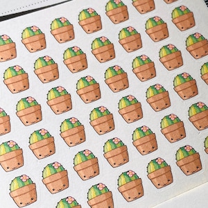 Planner Sticker Mini 1cm, 48 pezzi Vaso di cactus Kawaii / Piante / Pianta in vaso / Doodle carino da giardino