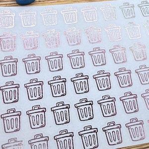 Mini Foil Rubbish Bin Planner Stickers: 48-Piece Trash Can Icons