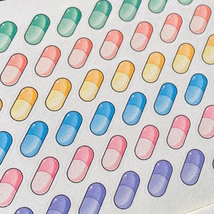 Planner Sticker Mini 1cm, 48 pcs Pill | Capsule | Medicine | Medication | Vitamin | Supplements Cute Doodle