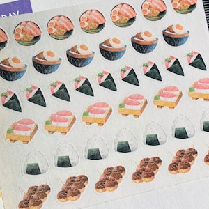 Planner Sticker Mini 1cm, 41 pcs Japanese Food | Ramen | Donburi | Sushi Roll | Onigiri | Takoyaki Cute Doodle