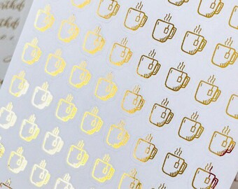Foil Tea Cup Planner Stickers: 1cm Mini Icons (70 pcs)
