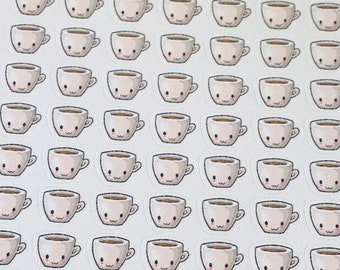 Kawaii Coffee Mug Planner Stickers | Doodle, (64 pcs)