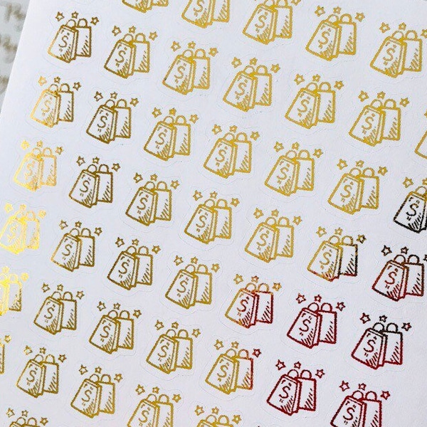 Mini Foil Planner Sticker 1 cm, 56 pcs SHOPPING | Buying | Spending | Bag | Paperbag Icon