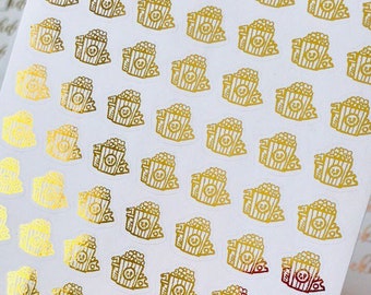 Mini Foil Planner Sticker 1 cm, 56 pcs MOVIE NIGHT | Popcorn | Cinema | Hobby | Activity Icon